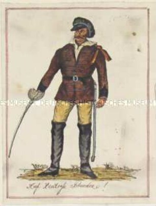 Darstellung eines Revolutionärs von 1848 ("Auf, teutsche Brüder") - Folge von vier Blättern