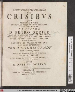 Dissertatio Inavgvralis Medica De Crisibvs