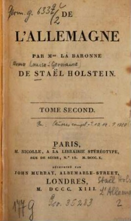 De l'Allemagne, 2. (1813). - 358 S.