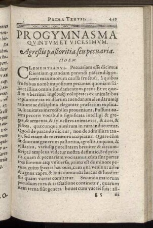 Progymnasma Quintum Et Vicesimum. Agrestis pastoritia, seu pecuaria.