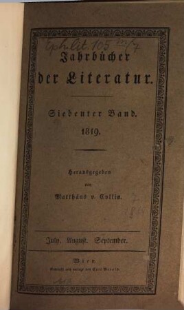 Jahrbücher der Literatur. 7, 7. 1819