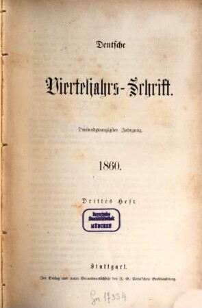 Deutsche Vierteljahrs-Schrift. 1860,3/4 = Jg. 23