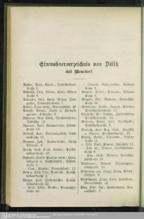 Einwohnerverzeichnis : Einwohnerverzeichnis von Dölitz mit Meusdorf