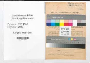 Entnazifizierung Hermann Ahrens , geb. 09.01.1889 (Postbeamter)