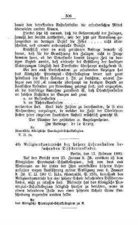 Religionsunterricht der höheren Lehranstalten besuchenden Dissidentenkinder : [D. Höhere Lehranstalten]