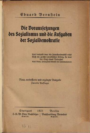 Die Voraussetzungen des Sozialismus und die Aufgaben der Sozialdemokratie