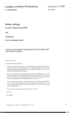 Anfrage der Republikaner: Import von bestrahlten Lebensmitteln