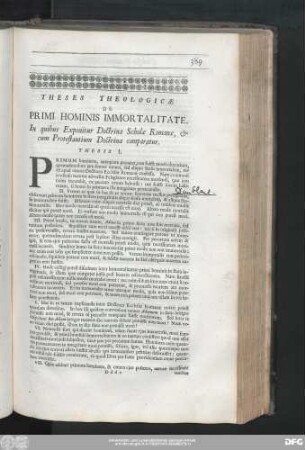 Theses Theologicae De Primi Hominis Immortalitate. In quibus Exponitur Doctrina Scholae Romanae, & cum Protestantium Doctrina comparatur.