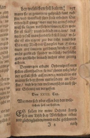 Das XXXII. Capi. Wie man sich vber essen bey den weltlichen sol verhalten.