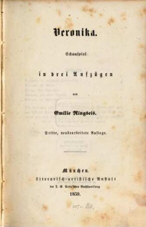 Veronika : Schauspiel in drei Aufzügen