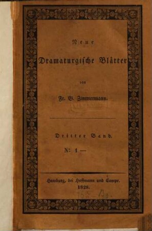 Neue dramaturgische Blätter, 3. 1828