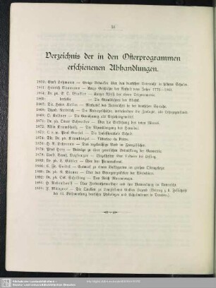 Verzeichnis der in den Osterprogrammen erschienen Abhandlungen