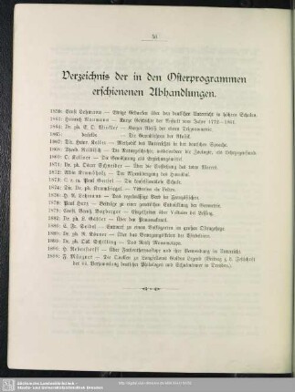 Verzeichnis der in den Osterprogrammen erschienen Abhandlungen