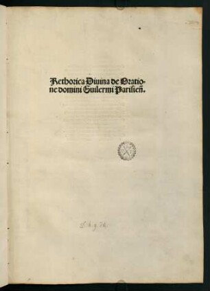 Titel: Rethorica Divina de Oratione domini Guilermi Parisien.