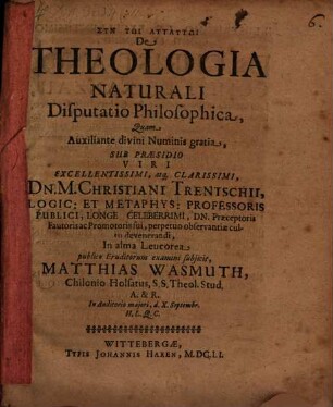 De Theologia Naturali Disputatio Philosophica