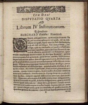 Disputatio Quarta Ad Librum IV Institutionum.