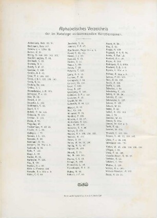 Alphabetisches Verzeichnis der im Kataloge vorkommenden Künstlernamen