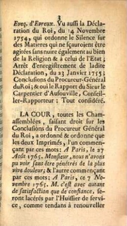 Arrest De La Cour Du Parlement De Rouen : Qui ordonne que les deux Imprimés l'un commencant par çes mots ... Du 23 Novembre 1765