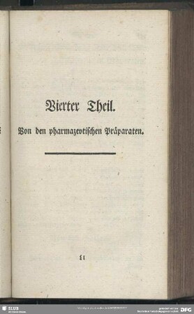 Vierter Theil. Von den pharmazeutischen Präparaten