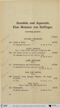 Gemälde und Aquarelle. Eine Miniatur von Daffinger (Nr. 325-364)