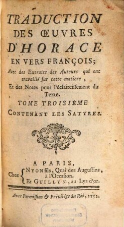Traduction des oeuvres D'Horace. Tom. 3 (1752)