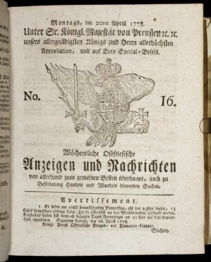 No. 16. Montags, den 20ten Aprill 1778.