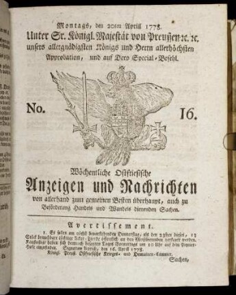 No. 16. Montags, den 20ten Aprill 1778.