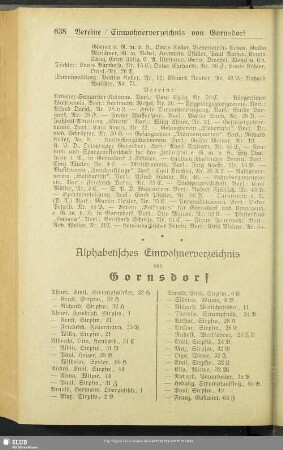 Einwohnerverzeichnis : Alphabetisches Einwohnerverzeichnis von Gornsdorf