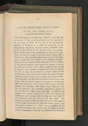 A Chief Court for Lower Burma.