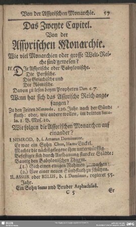 Das Zweyte Capitel. Von der Assyrischen Monarchie