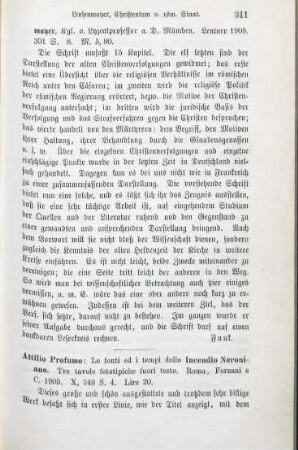 311-313 [Rezension] Profumo, Attilio, Le fonti ed i tempi dello incendio Neroniano