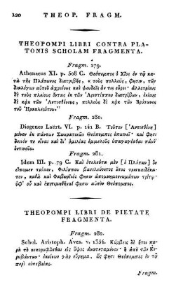 Theopompi Libri contra Platonis Scholam Fragmenta.