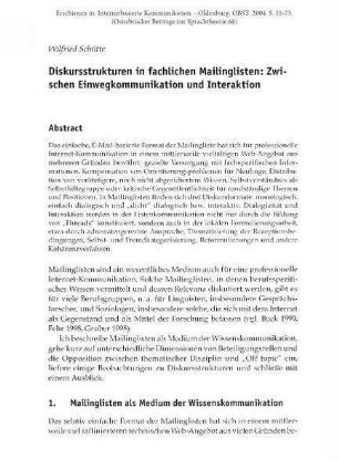 Diskursstrukturen in fachlichen Mailinglisten. Zwischen Einwegkommunikation und Interaktion