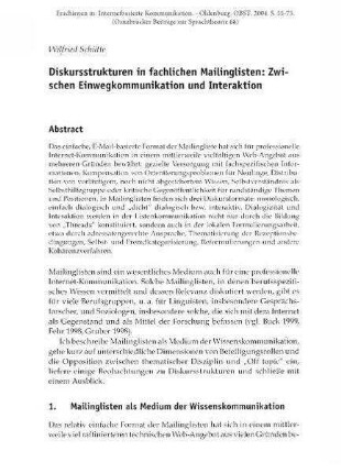 Diskursstrukturen in fachlichen Mailinglisten. Zwischen Einwegkommunikation und Interaktion