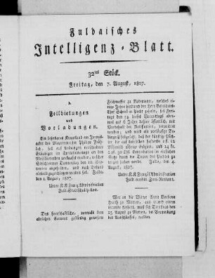 32tes Stück, Ausgabe vom 7. August, 1807