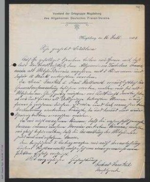 Brief von Gertrud Jaeckel an Helene Lange