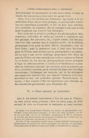 VI. Droit exclusif de traduction