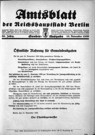 Sonder-Ausgabe, 18. November 1939