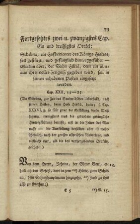 Fortgesetztes zwei und zwanzigstes Cap. Ein und dreissigstes Orakel