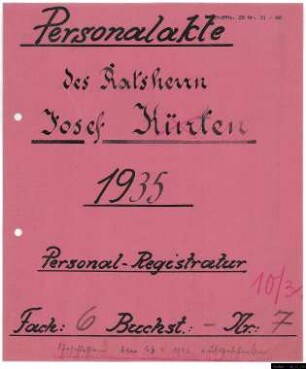 Ratsherren - Personalakten: Josef Kürten, Bankdirektor, NSDAP Gaureferent für das Genossenschaftswesen.