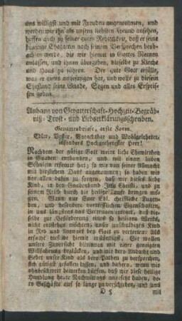 Anhang von Gevatterschaft-Hochzeit-Begräbniß-Trost- und Liebserklärungsschreiben.