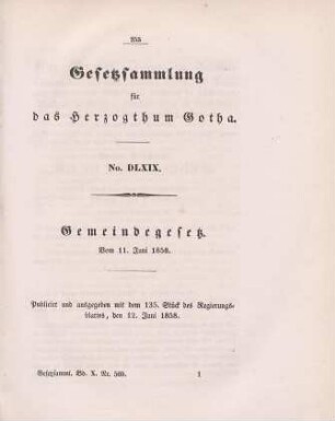 569. Gemeindegesetz; vom 11. Juni 1858.