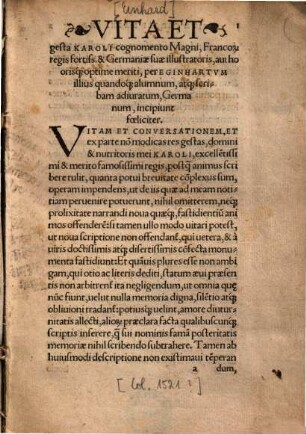 Vita Et Gesta Karoli Magni : Francor. reg. fortiss. et Germaniae suae