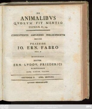 De Animalibvs Qvorvm Fit Mentio Zephan. II. 14.