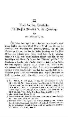 Ueber die sog. Privilegien des Papstes Benedict V. für Hamburg.