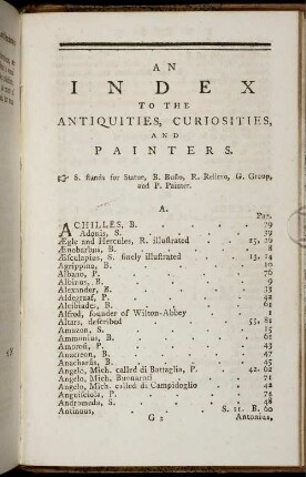 An Index To The Antiquities, Curiosities, And Painters.