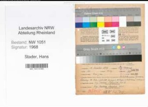 Entnazifizierung Hans Stader , geb. 15.11.1898 ()