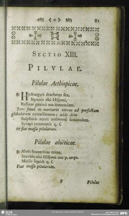 Sectio XIII. Pilulae