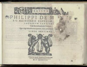 Philippe de Monte: Sacrarum cantionum cum sex et duodecim vocibus ... Liber primus. Bassus