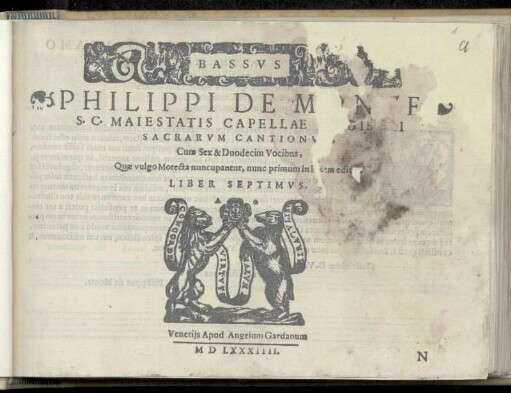 Philippe de Monte: Sacrarum cantionum cum sex et duodecim vocibus ... Liber primus. Bassus